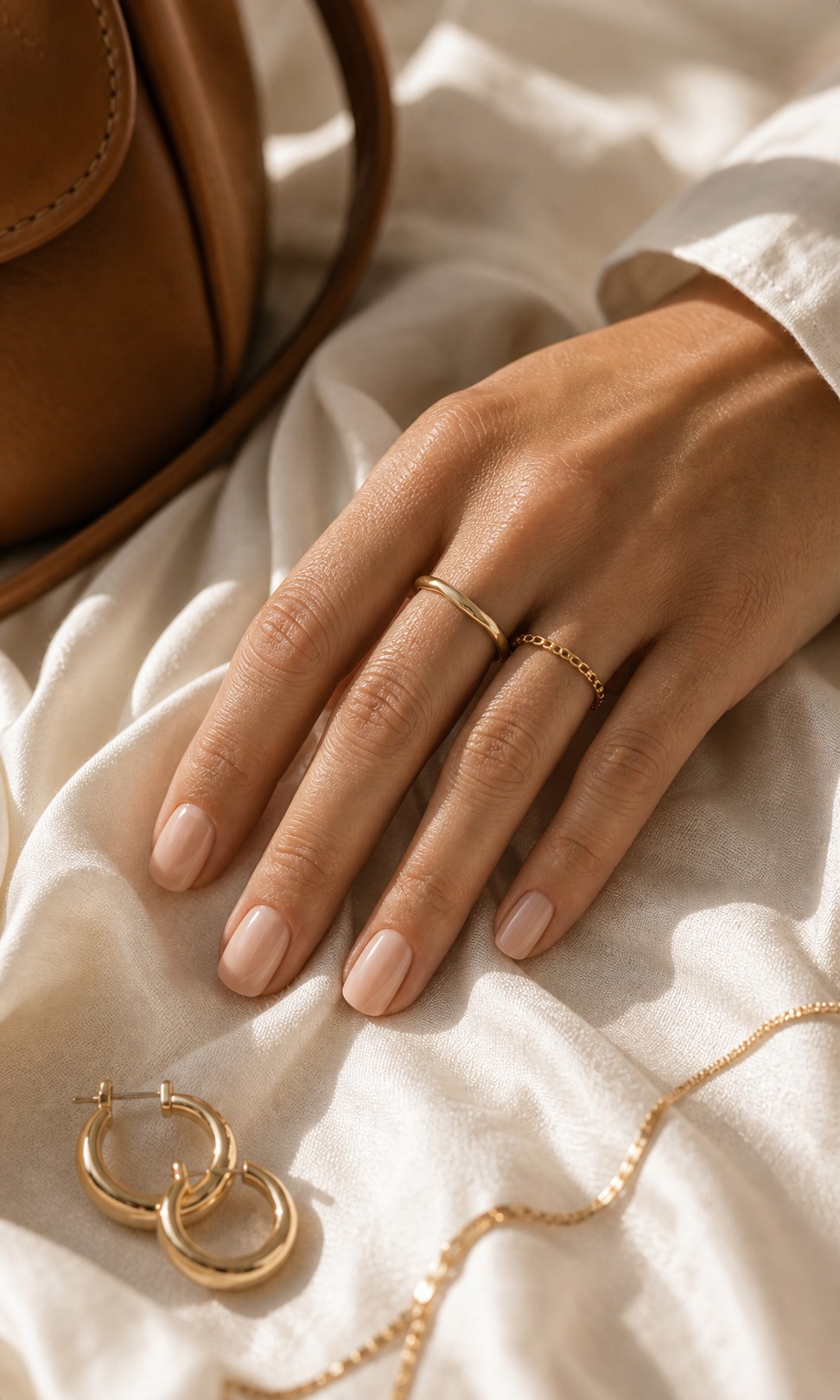 Beauty details with nails, perfume, and jewelry