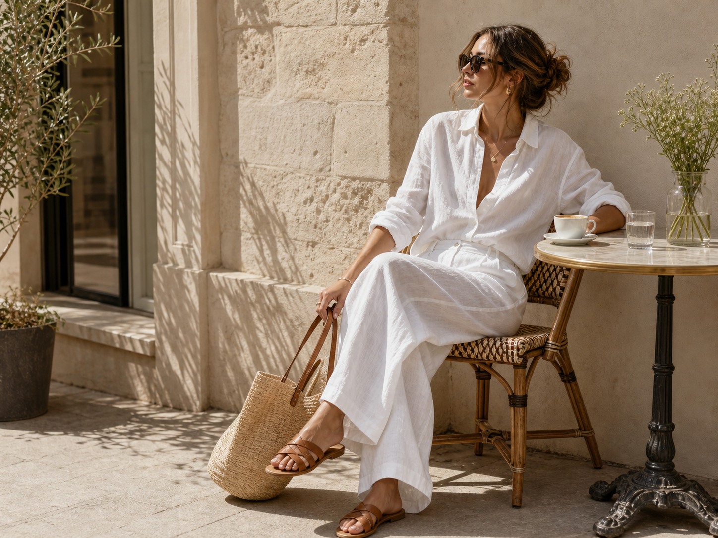 White linen shirt and trousers in warm daylight